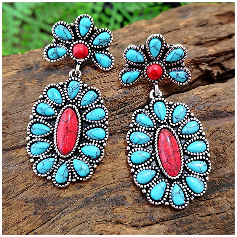 Retro European Style Silver Turquoise Earrings