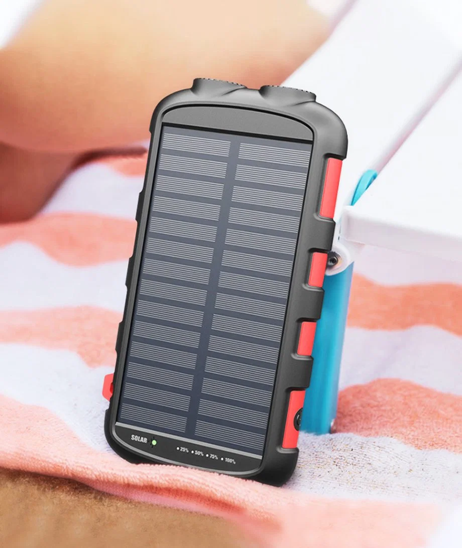 Bateria portátil solar, carregador portátil de 20000 mAh com 3 portas USB e lanternas LED