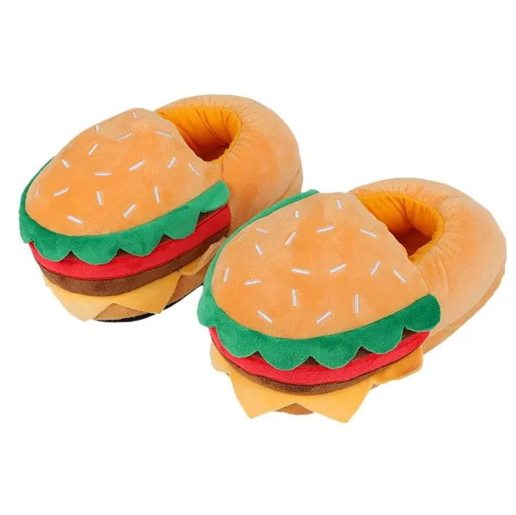 Wholesale/Supplier Winter Warm Shoes Slides Flat Salmon Fries Hamburger Shape Plush Indoor Slippers