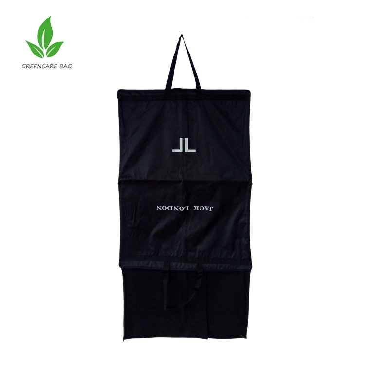 Portable Dress Cover Foldable Hanging Travel Luggage Black Non Woven Garment Bag with Pockets for Men