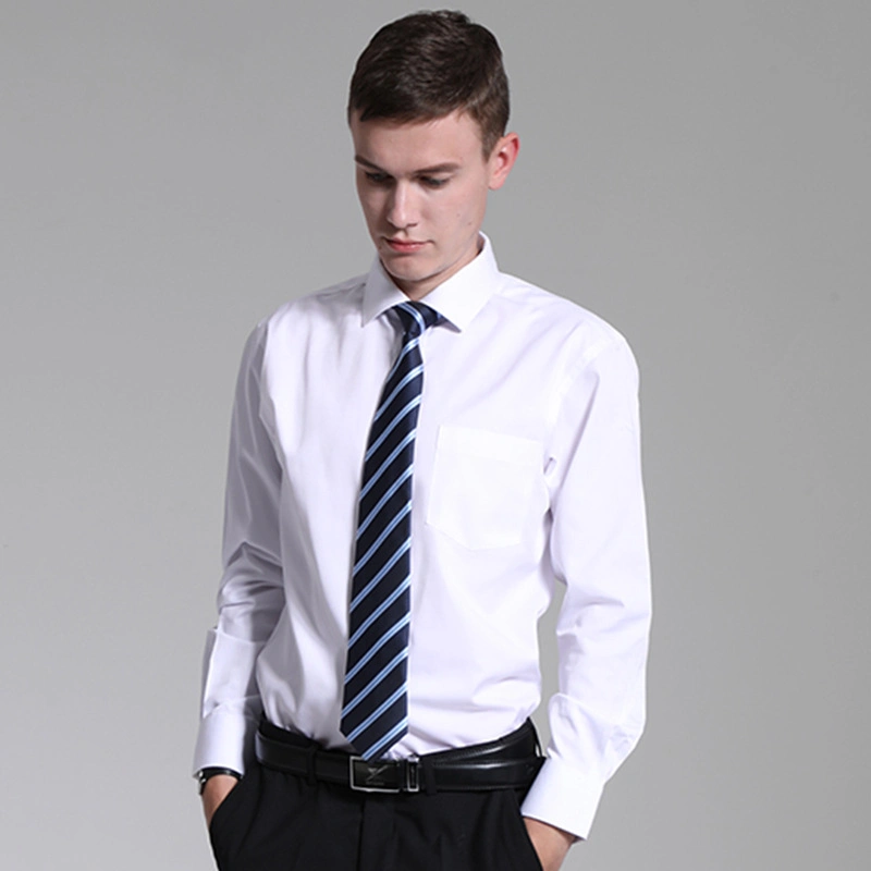 Manga larga con bolsillos Lapel informal Lapel formal ropa de trabajo personal Uniform Pure White Plain Color Camiseta - Hombre