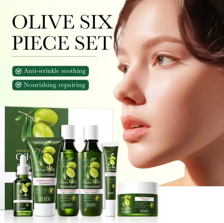 Mayorista en línea en el stock aceite de oliva Anti-arrugas calmante blanqueamiento de seis piezas Set Anti Aging Kit Facial Care Set aceite de Olivos Set de cuidado de la piel antioxidante