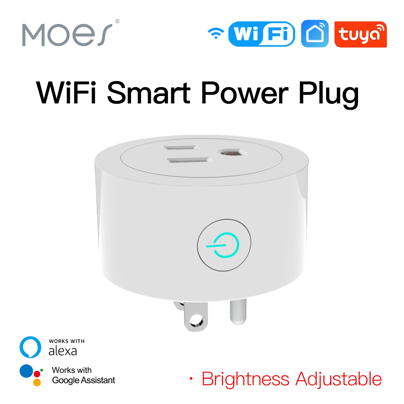 WiFi Smart Power Socket Plug Brightness Adjust Timer Plug Tuya Smart Life APP Compatible for Amazon Alexa Google Assistant Voice Control Mini Smart Home Automat