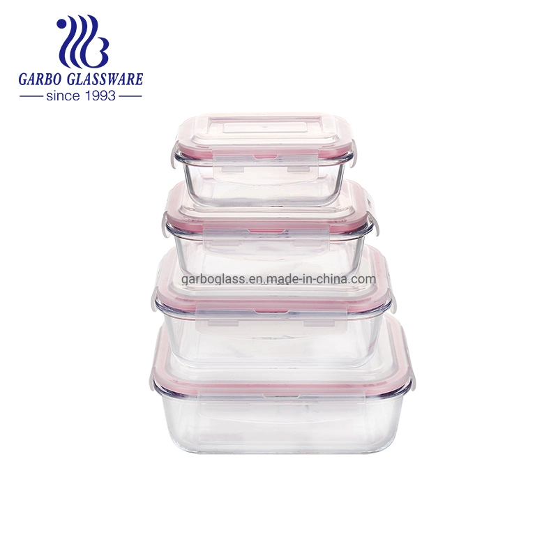 4PCS Rectangular Glass Food Containers Heat Resistant Lunch Box Set Microwave Safe Glassware Customized