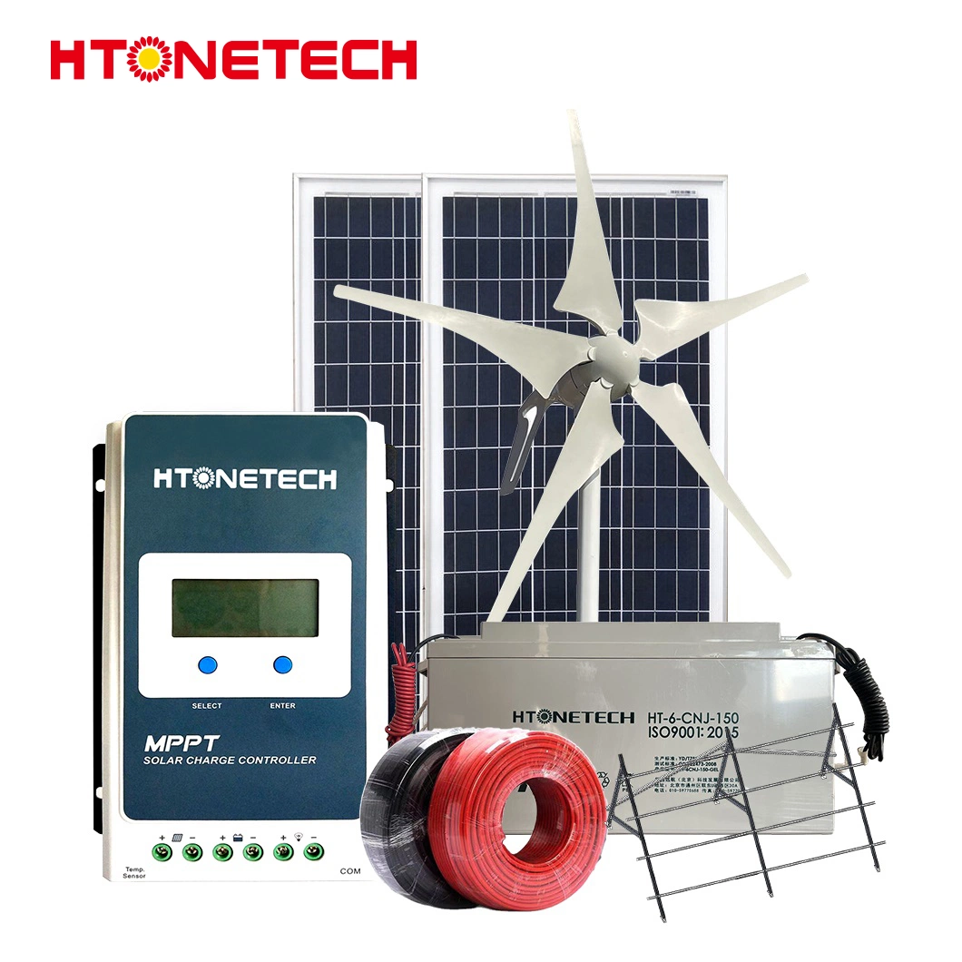 Htonetech Mono 150W 160W Solar Panel Manufacturers Energy Solar System China Solar PV Wind Hybrid System with Portable Wind Energy Generator