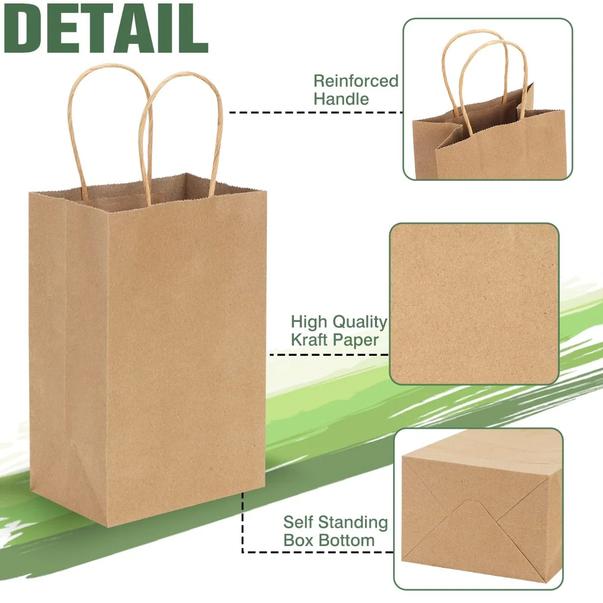 Brown Paper Bags 5.25X3.2X8 Inches Kraft Paper Bags Small Paper Gift Bags with Handles Bulk, Retail Bags for Small Business, Shopping, Merchandise, Birthday