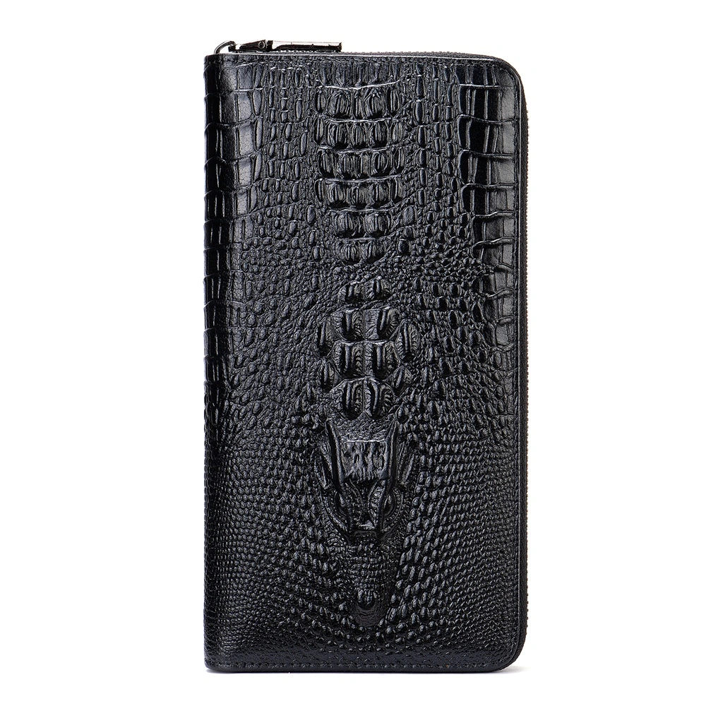 Men Long Wallet Luxury Crocodile Embossed Genuine Leather Clutch Business Zipper Wallets