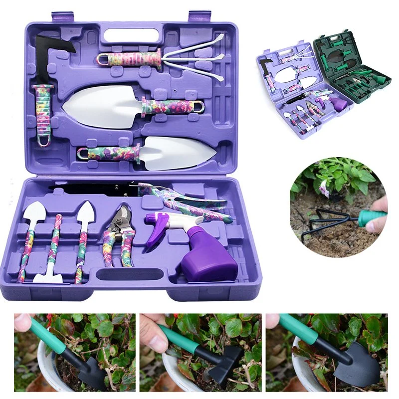 Purple Green Color Women Lady Girls Kids Children 10PC Hand Garden Kits Indoor Gardening Tool Set