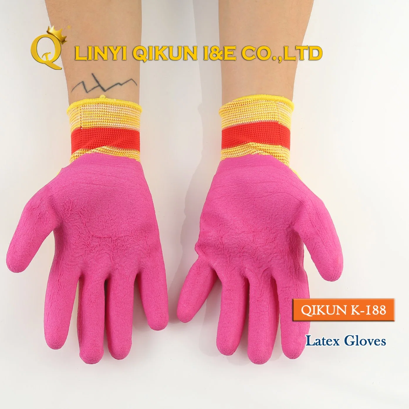 K-188 ondulada de nylon poliéster revestido de látex de la mano de obra de trabajo de proteger la seguridad Industrial guantes