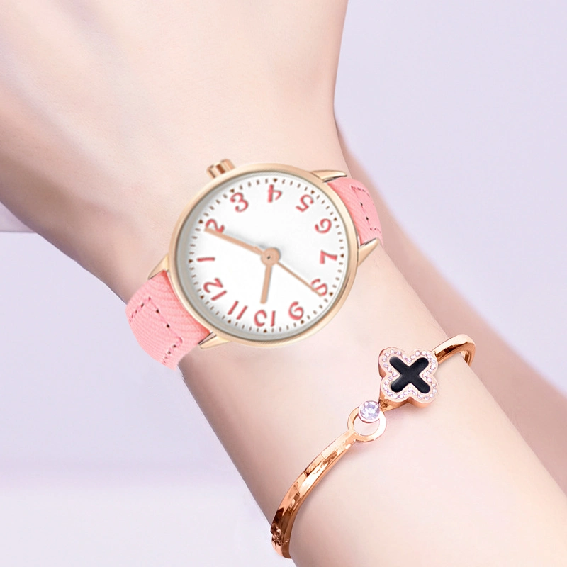 Custom Student Wrist Watch Kids Wristwatch with PU Leather Strap