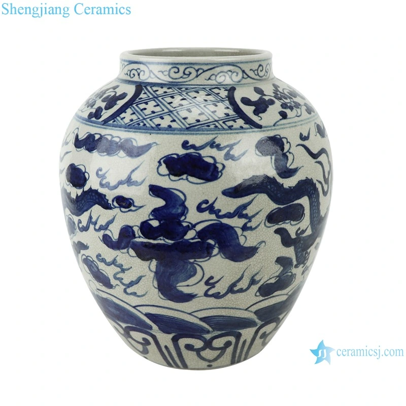 Rzta06 Jingdezhen Blue and White Dragon Pattern Crackle Porcelain Vase