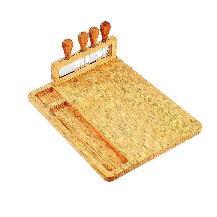 Heißer Verkauf Bambus Käseplatte mit Messer Set langlebige Küche Werkzeug Käsemesser Schneidebrett Holz Schneidebrett