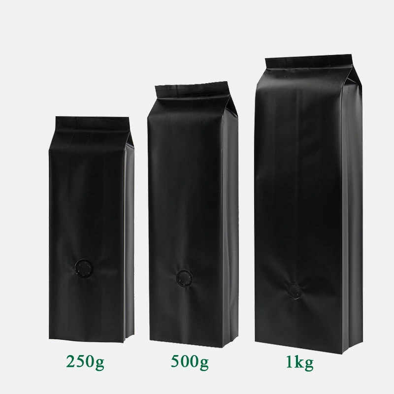 High Barrier Aluminumed Foil Flat Bottom Standing Coffee Beans Storage Bags with Heat Sealable Side Zipper Pouches for Home or Store