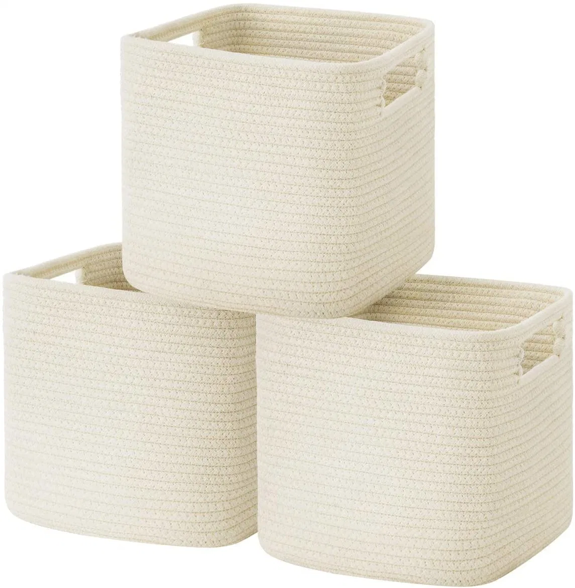 Jeu de 3 paniers de stockage de corde de coton pliable décoratifs Panier tissé avec poignées