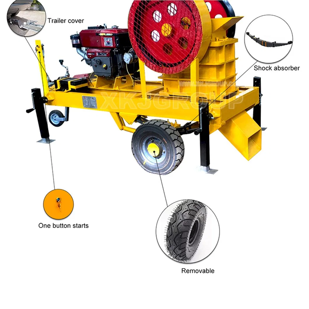 1-5tph Mini Móvel Diesel máquina trituradora de rocha/Pequena Pedra Portátil Preço britador de mandibula PE 150x250 para venda