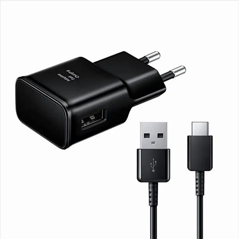 الجودة الأصلية 2 في 1 مهايئ السفر QC 3.0 15 واط شاحن سريع مع كبل USB من النوع C لـ Samsung S10 S8 S9 S6 S7 Fast Charging (الشحن السريع S8 S9 S6 S7