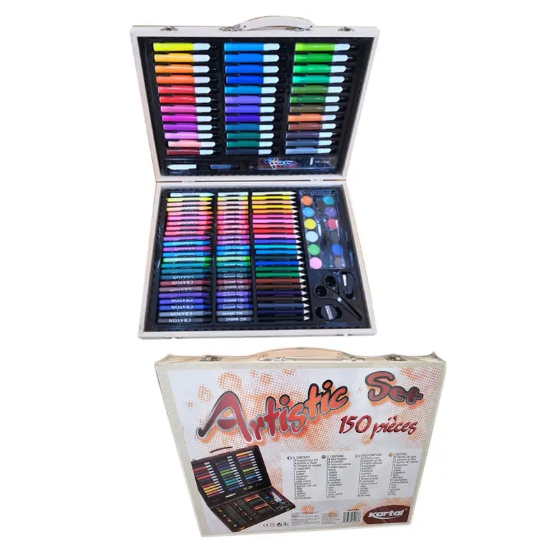 Wooden Case Box Oil Pastel Crayon Marker Watercolor Cakes Children Drawing Pen Art Stationery Set