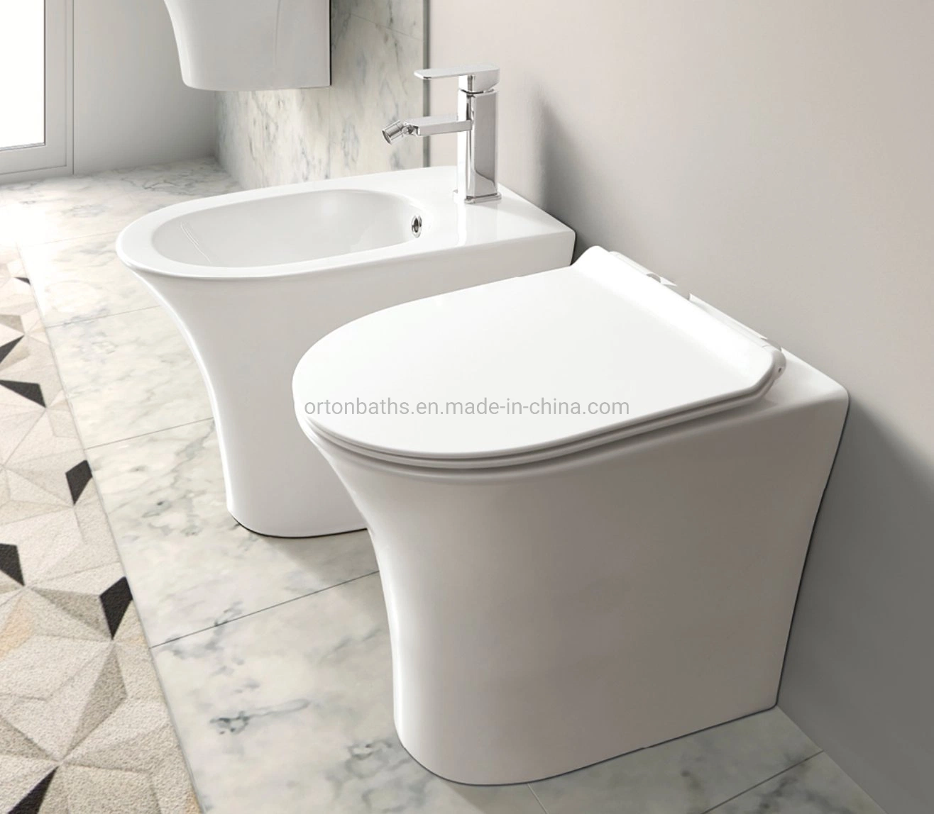 Ortonbath Toilet Europe Smart Bathroom Toilet Sanitary Ware Africa Twyford Ceramic Floor Mounted One Two Piece Wc Rimless Bidet Toilet with Bowl Seat Cover