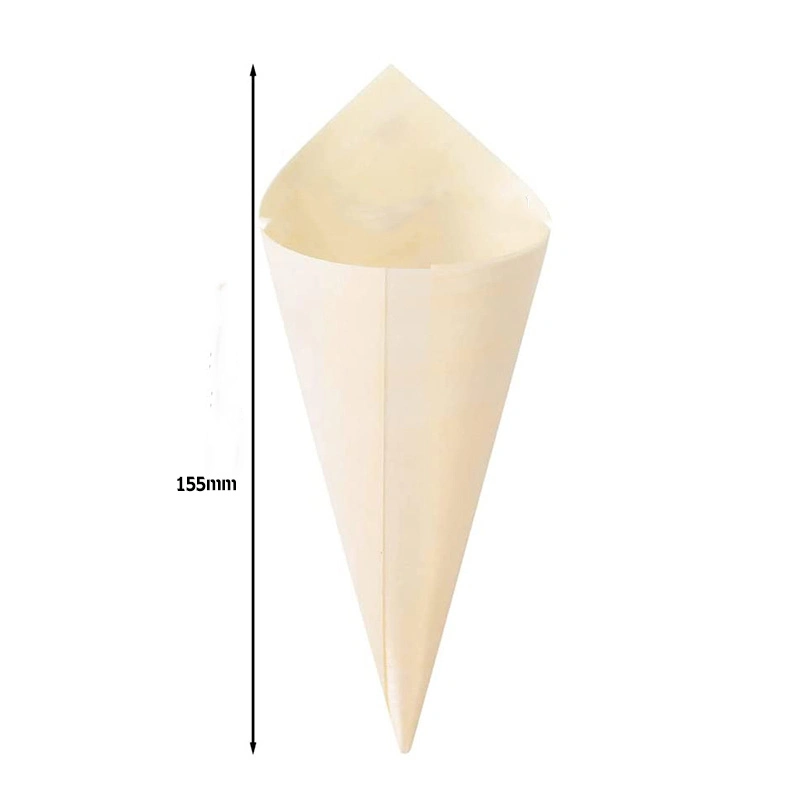 Compost Disposable Wooden Tableware 85mm Diameter Wooden Cone Custom for Ice Cream