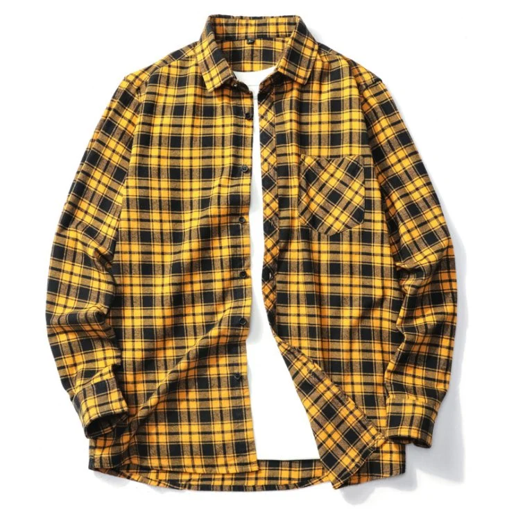 Wholesale Flannel Long Sleeve Custom Logo Casual New Style Comfortable Yellow Shirts for Men