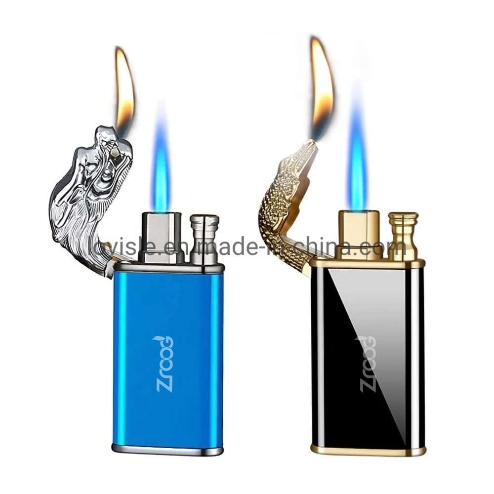 Magic Double Flames Lighter Luminous Cigar Torch Lighters Windproof and Waterproof Unusual Creative Metal Gifts for Men