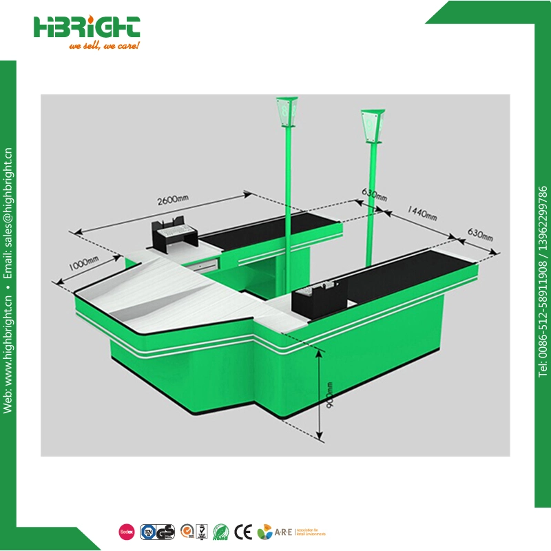 Double Conveyor Belt Check out Stand Supermarket Cashier Counter Desk