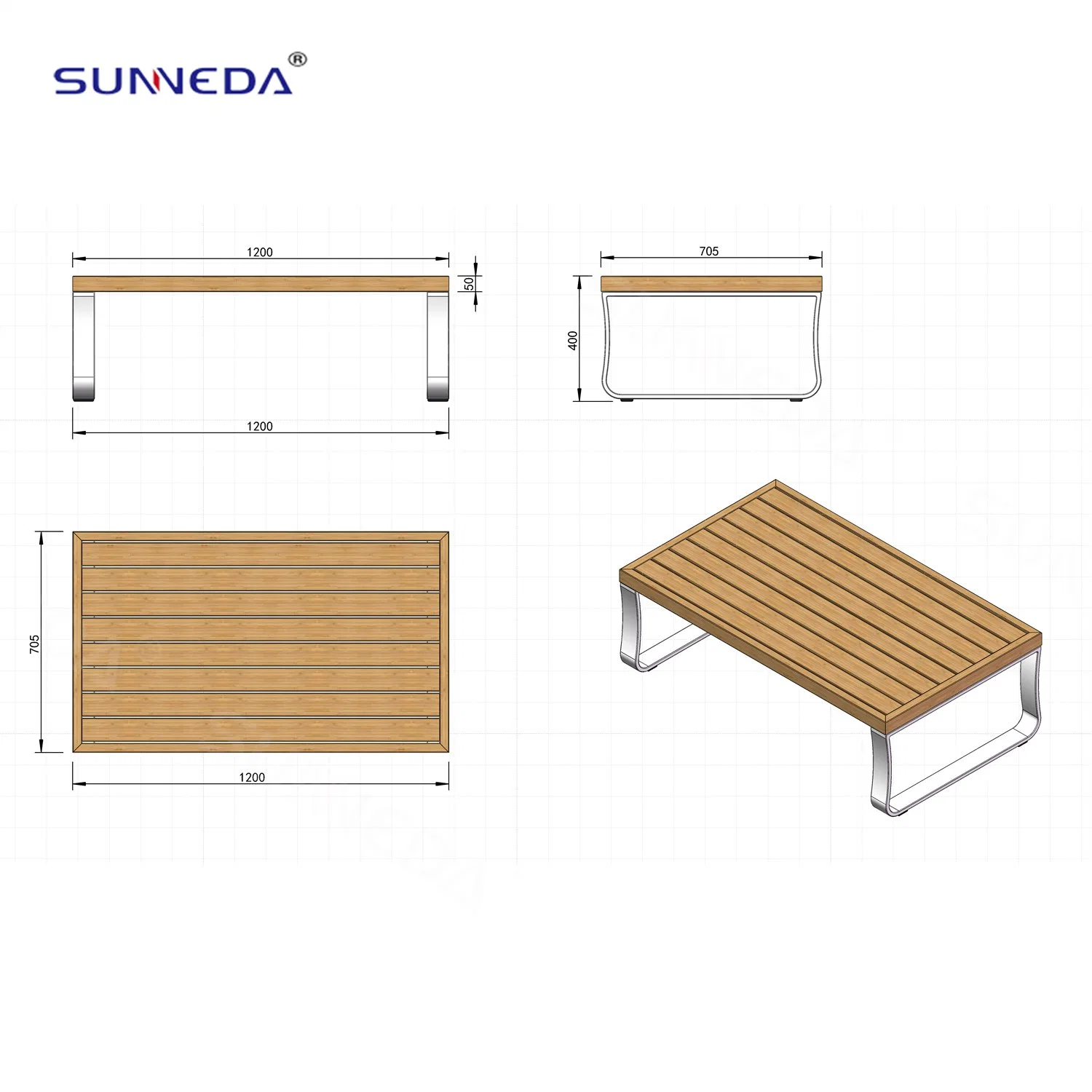 La madera de teca jardín Muebles de aluminio Durable mesa de comedor Muebles