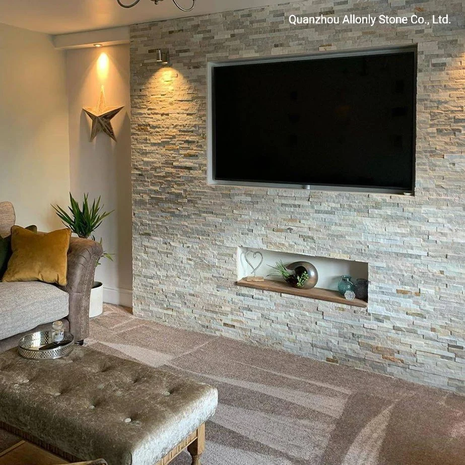 Decorative Stone Cladding Veneer Quartzite Fireplace and TV Background Wall