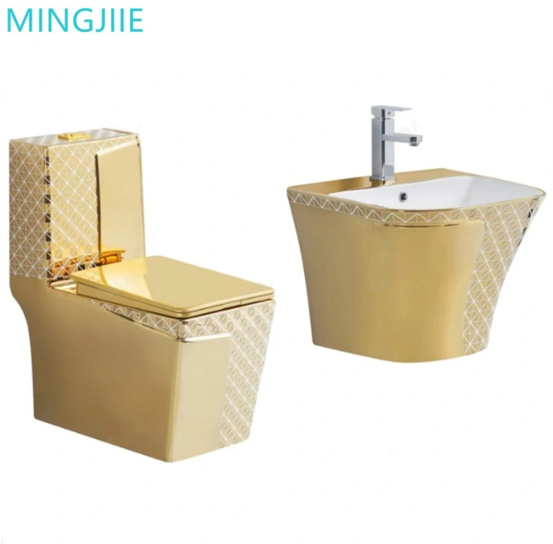 Nice Design Sanitary Ware Ceramic One Piece Toilet Set with Colored Toilet No Fading Silver and Gold Electroplating Toilet