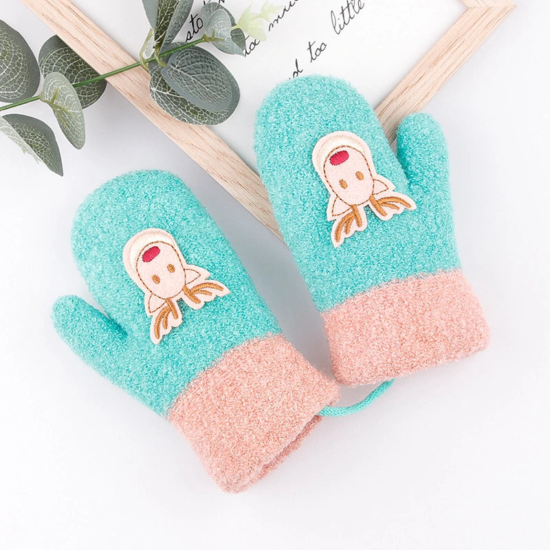 Christmas Deer Winter Children's Padded Thickened Cartoon Cute Knitted Small and Medium Children's Baby Hanging Neck Wrapped Finger Warm Gloves