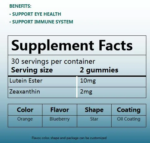 Delicioso Vegan Salud Ocular vitaminas gomosos luteína y zeaxantina adultos cuidado de los ojos vitamina gomoso