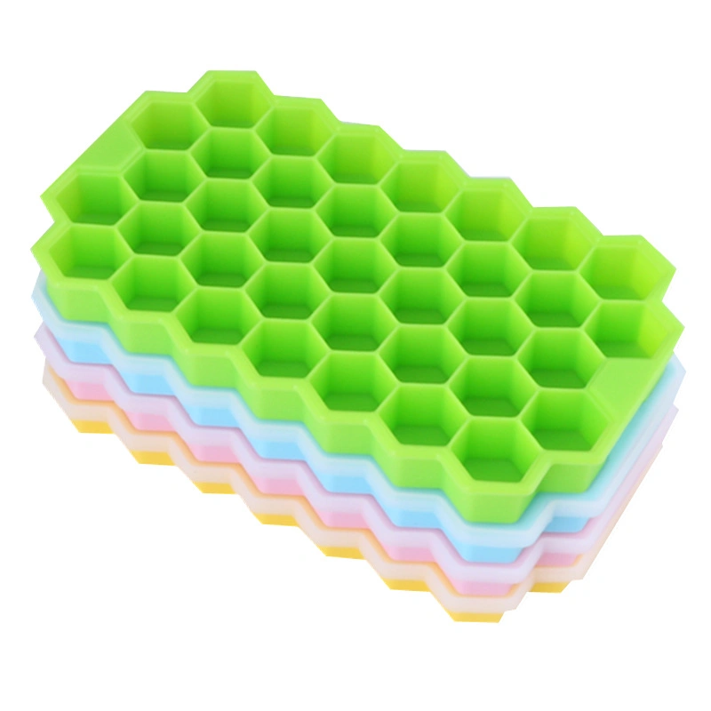 37 Cells Honeycomb Shaped Silicone Silicone Ice Cube Tray Mold with Lid