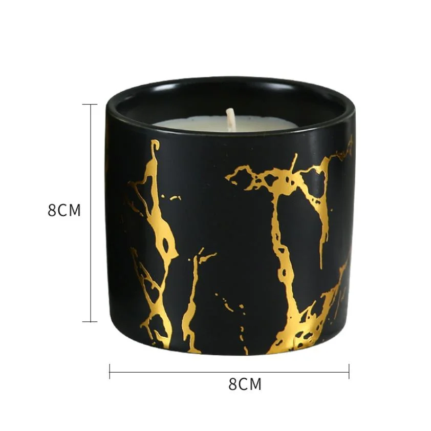 Gold Marbled Ceramic Cup Fragrant Wax Romantic Atmosphere Scented Jar Soy Candle with Lid Decorate