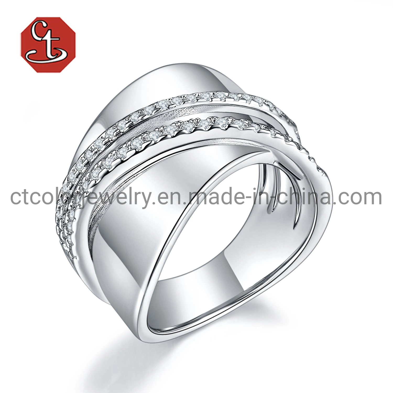 Multilayer Cross Silver or Brass Ring Fashion Metal Jewelry for Men or Women Plain Polished Rings