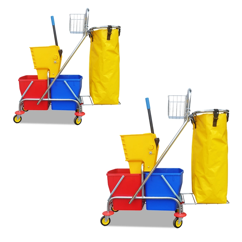 50L Double Bucket Mop Wringer Cleaning Trolley Cart Household Mop Bucket