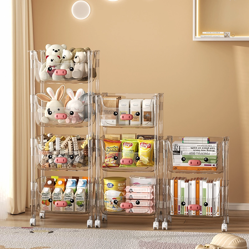 Lvcat 2-4 Layers Household Home Transparent Cartoon Plastic Toy Storage Rack with Rotating Wheels