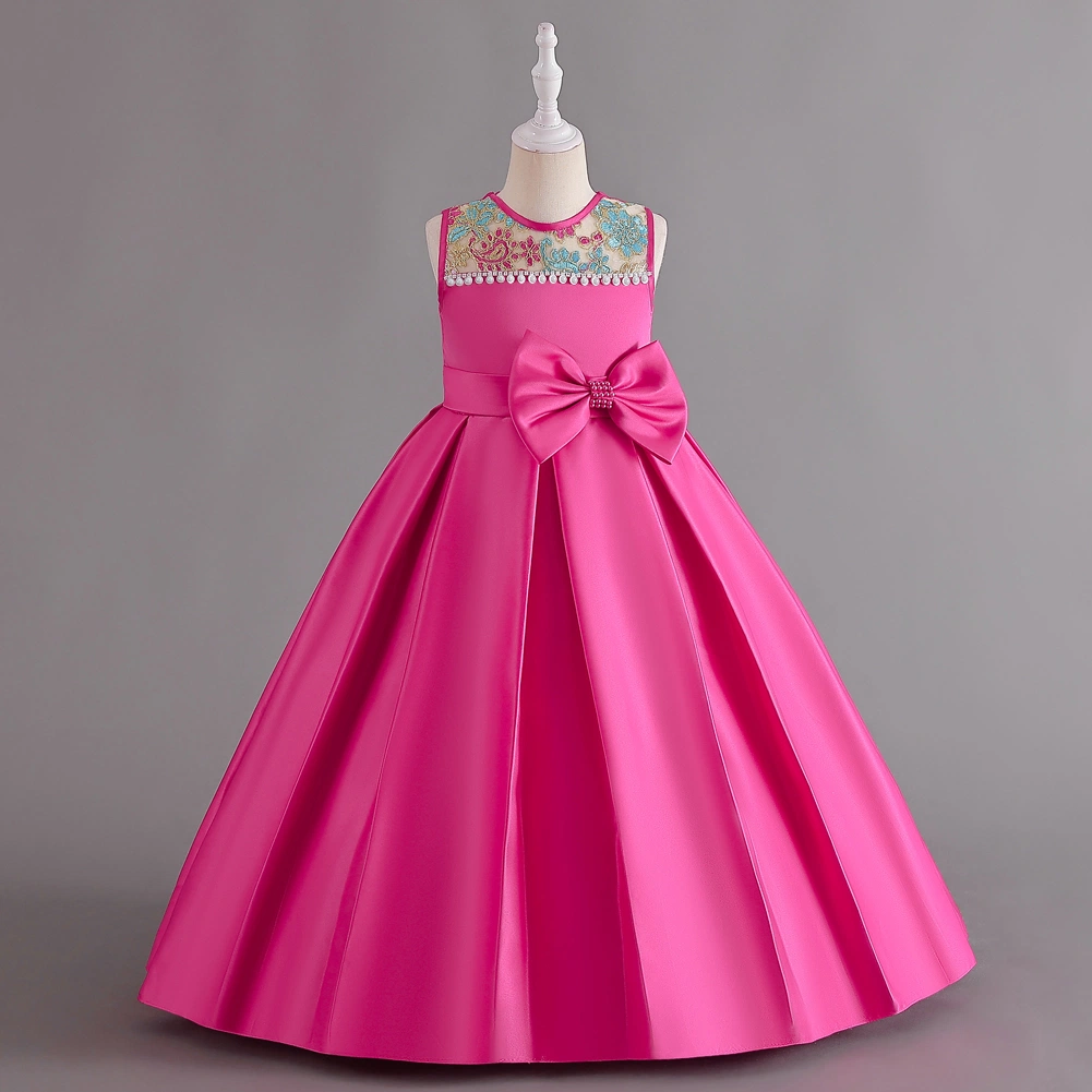 New Children's Princess Style Clothing Girl's Bow Embroidery Beaded Wear Stage Performance Dress