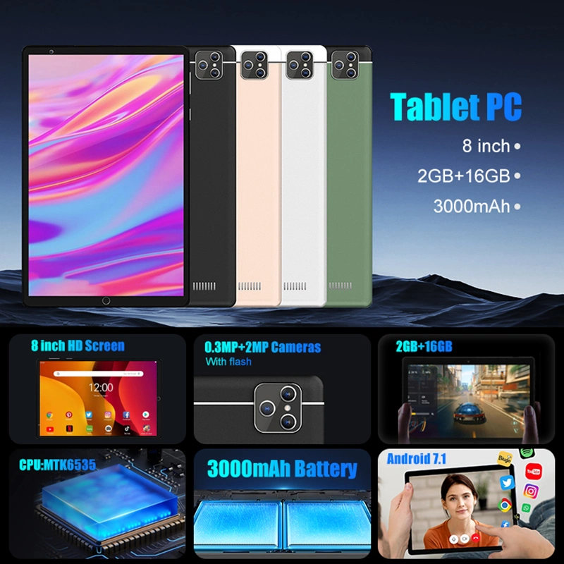 Vtek Dual SIM Ultra Thin 8 بوصة Tableetas 1280×800 IPS شاشة اللمس رباعية المراكز Mtk6535 2 جم 16G Android 7.1 الذكية الكمبيوتر اللوحي الصغير