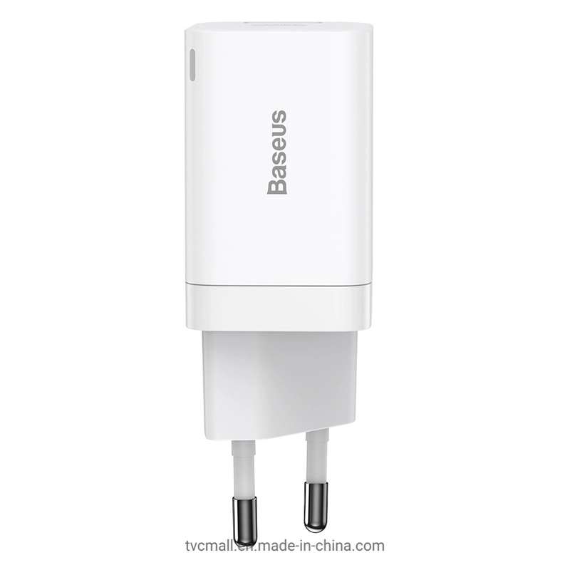 Baseus Super Si PRO Cargador rápido de tipo C + Adaptador de Carga de doble puerto USB de 30W, enchufe europeo/Blanco