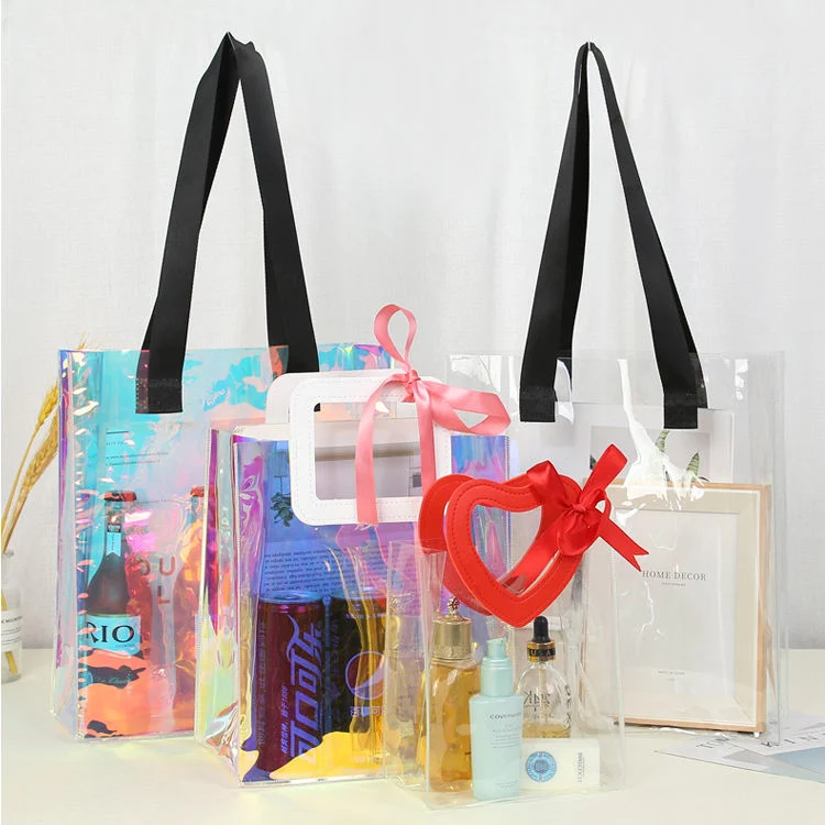 Customize PVC Bag for Women Makeup Transparent PVC Cosmetic Bag with Custom Logo Clear Women's Tote Bags