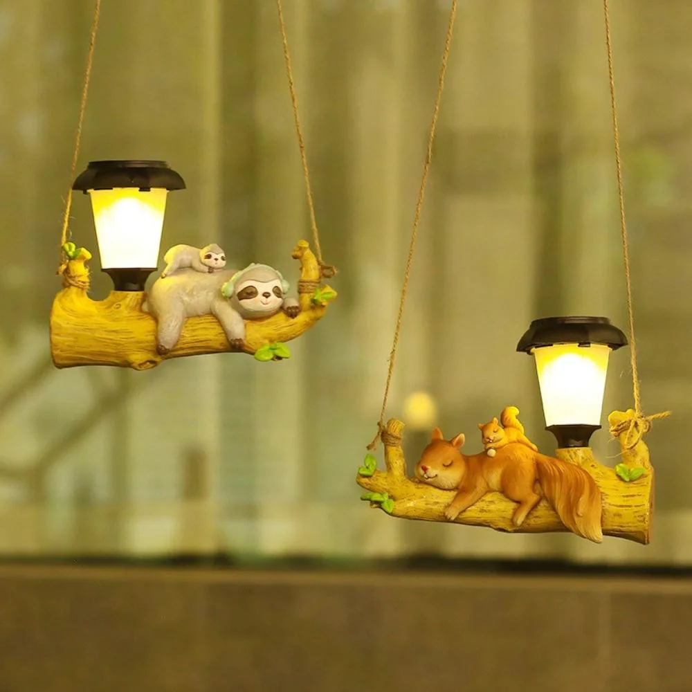 Solar Squirrel Sloth Hanging Lantern for Garden Decoration Ci22744