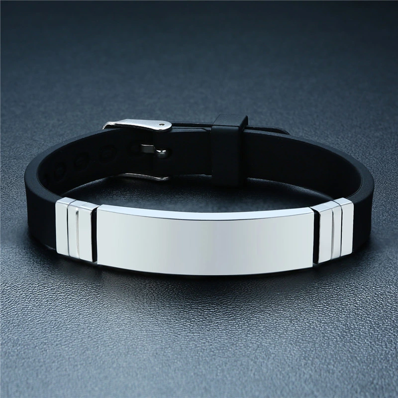 New Black Silicone Stainless Steel Bracelets for Men