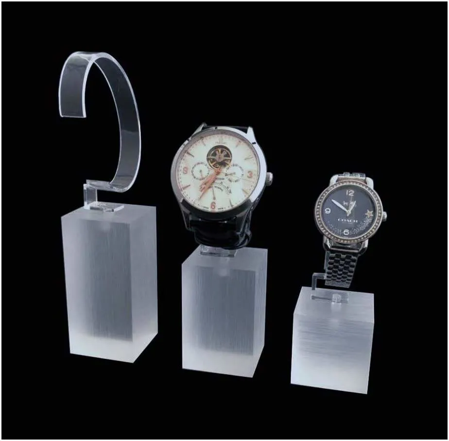 Factory Price Plexi Glass Laser Cut Black Rectangle Customize Supermarket Logo Block Acrylic Display Pop Jewelry Cosmetic Watch Display