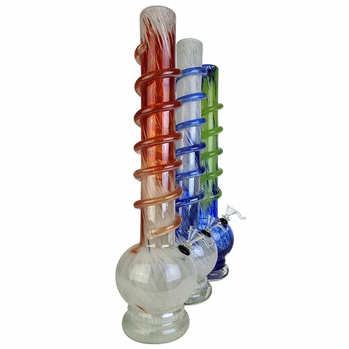 18" Lifted Round Bottom Twist Grip Soft Glass with Funnel Slider Hookah