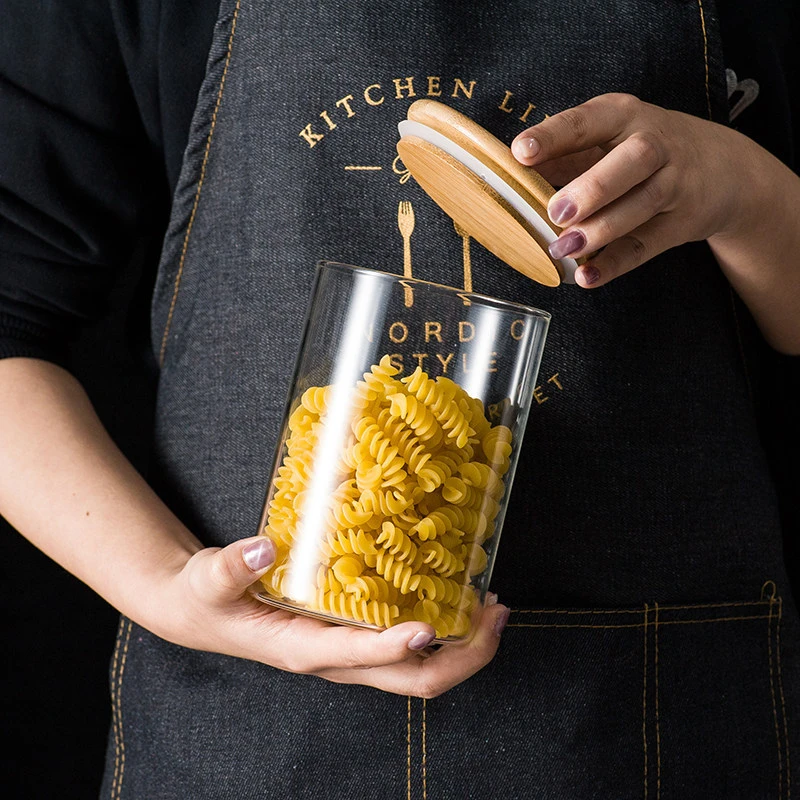 Almacenamiento de vidrio frascos con tapas de bambú claro vidrio de borosilicato de alta cocina comida contenedores herméticos de cereales