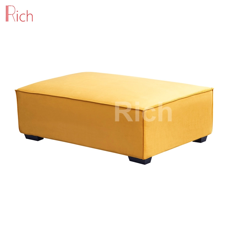 Modern Furniture Square Yellow Fabric Velvet Sofa Footstool Ottoman Big Size for Living Room
