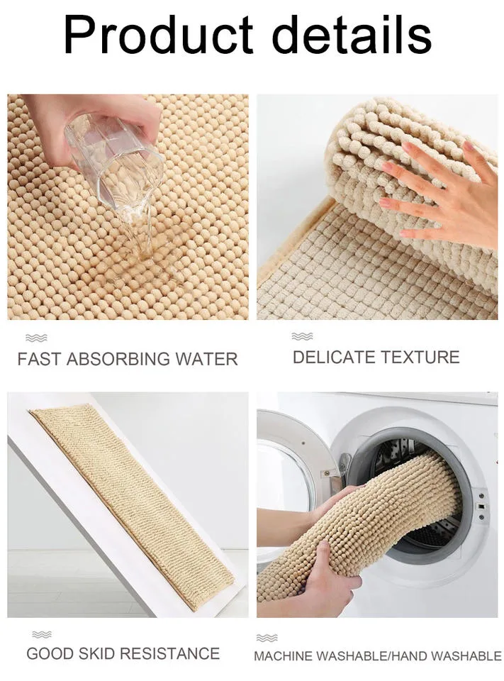 Microfiber Chenille Bath Mat Non-Slip and Water Absorption Bathroom Mat Bath Mat Chenille