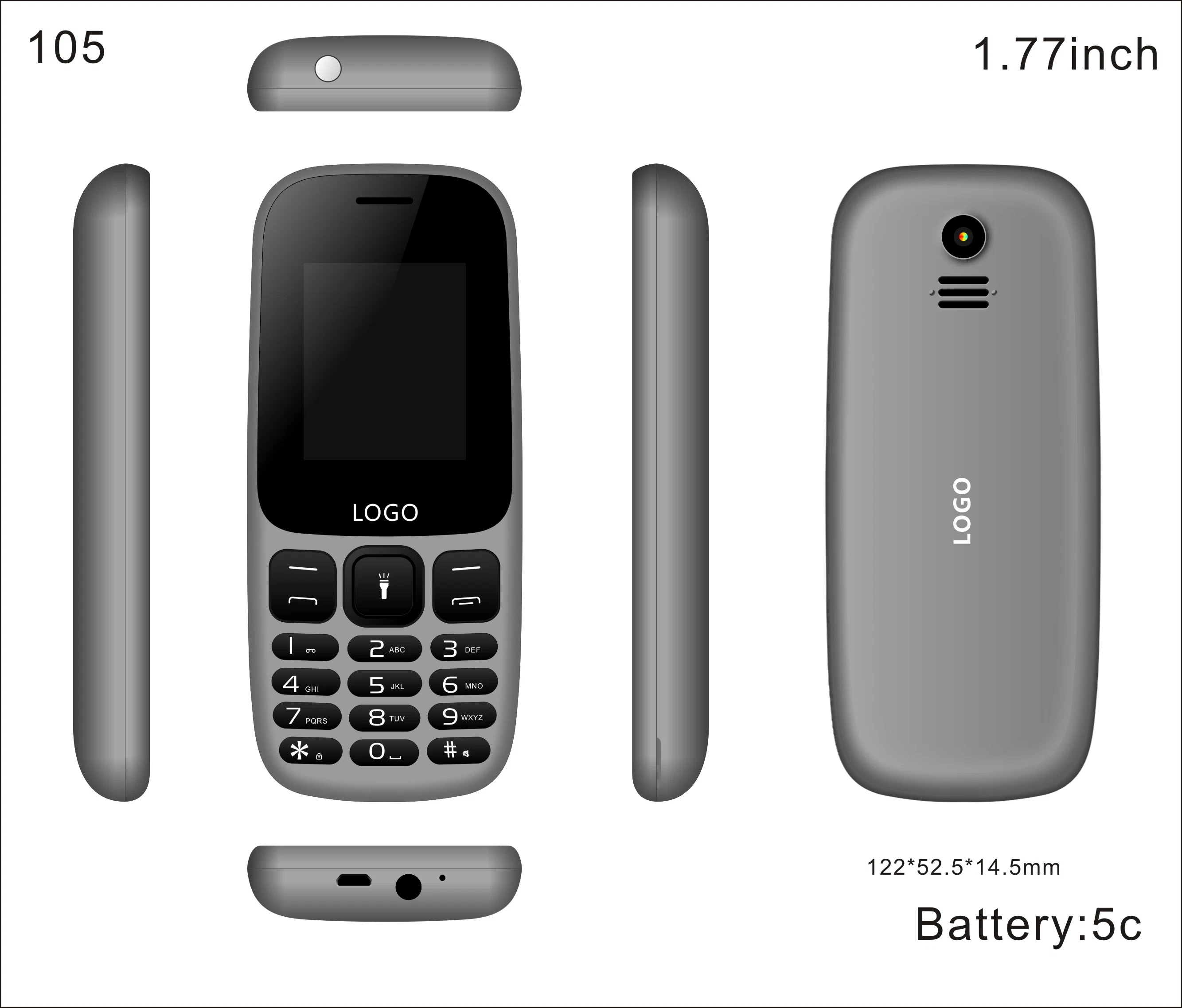 1.8 Inch Bar Phone Slim Feature with Big Battery 2g Network for 105 4th Edition