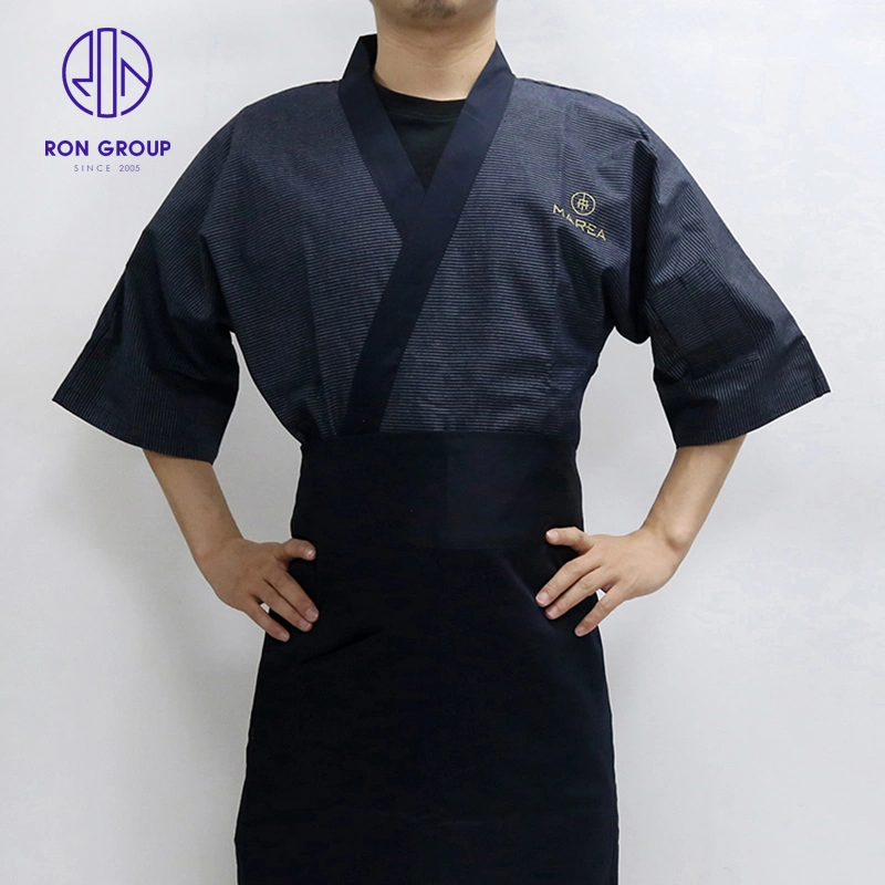 Wholesale Japanese Style Chef Uniform Workwear Cotton Blue Clothing for Restaurant Kitchen Hotel