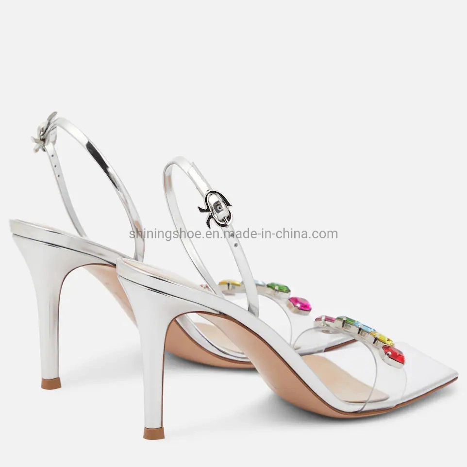 Custom Rhinestone Crystal Chaussures été chaussures sexy diapositive transparente en PVC